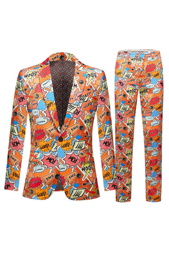 Orange Notched Lapel Graffiti 1 Piece Men's Blazer