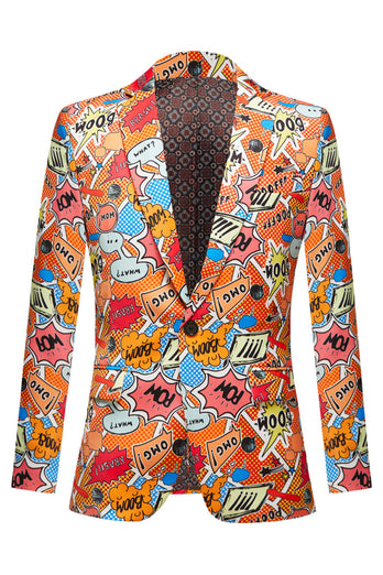 Orange Notched Lapel Graffiti 1 Piece Men's Blazer