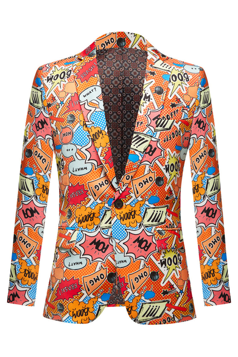 Load image into Gallery viewer, Orange Notched Lapel Graffiti 1 Piece Men&#39;s Blazer