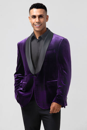 Dark Purple Shawl Lapel Velvet One Button Men's Prom Blazer