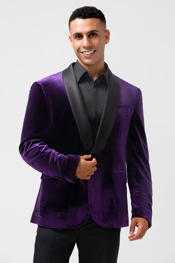 Dark Purple Shawl Lapel Velvet One Button Men's Prom Blazer