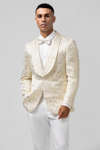 Sparkly Ivory Shawl Lapel Leopard Men's Prom Blazer