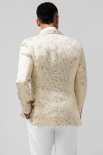 Sparkly Ivory Shawl Lapel Leopard Men's Prom Blazer