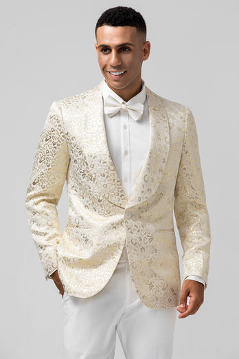 Sparkly Ivory Shawl Lapel Leopard Men's Prom Blazer