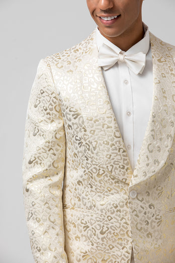 Sparkly Ivory Shawl Lapel Leopard Men's Prom Blazer