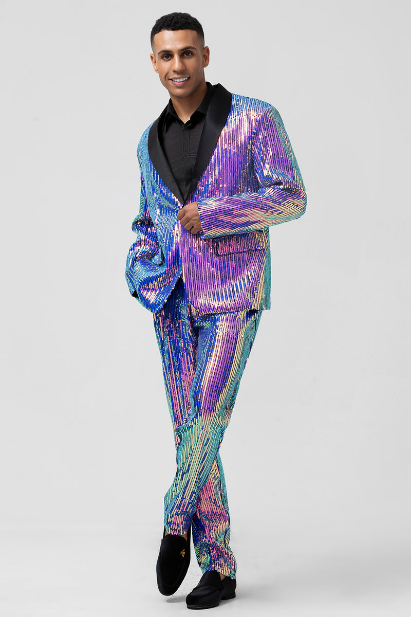 Load image into Gallery viewer, Sparkly Purple Sequins Shawl Lapel 2 Pieces Men&#39;s Prom Suits