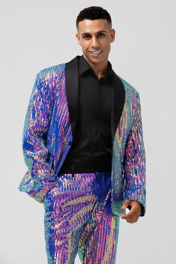 Sparkly Purple Sequins Shawl Lapel 2 Pieces Men's Prom Suits