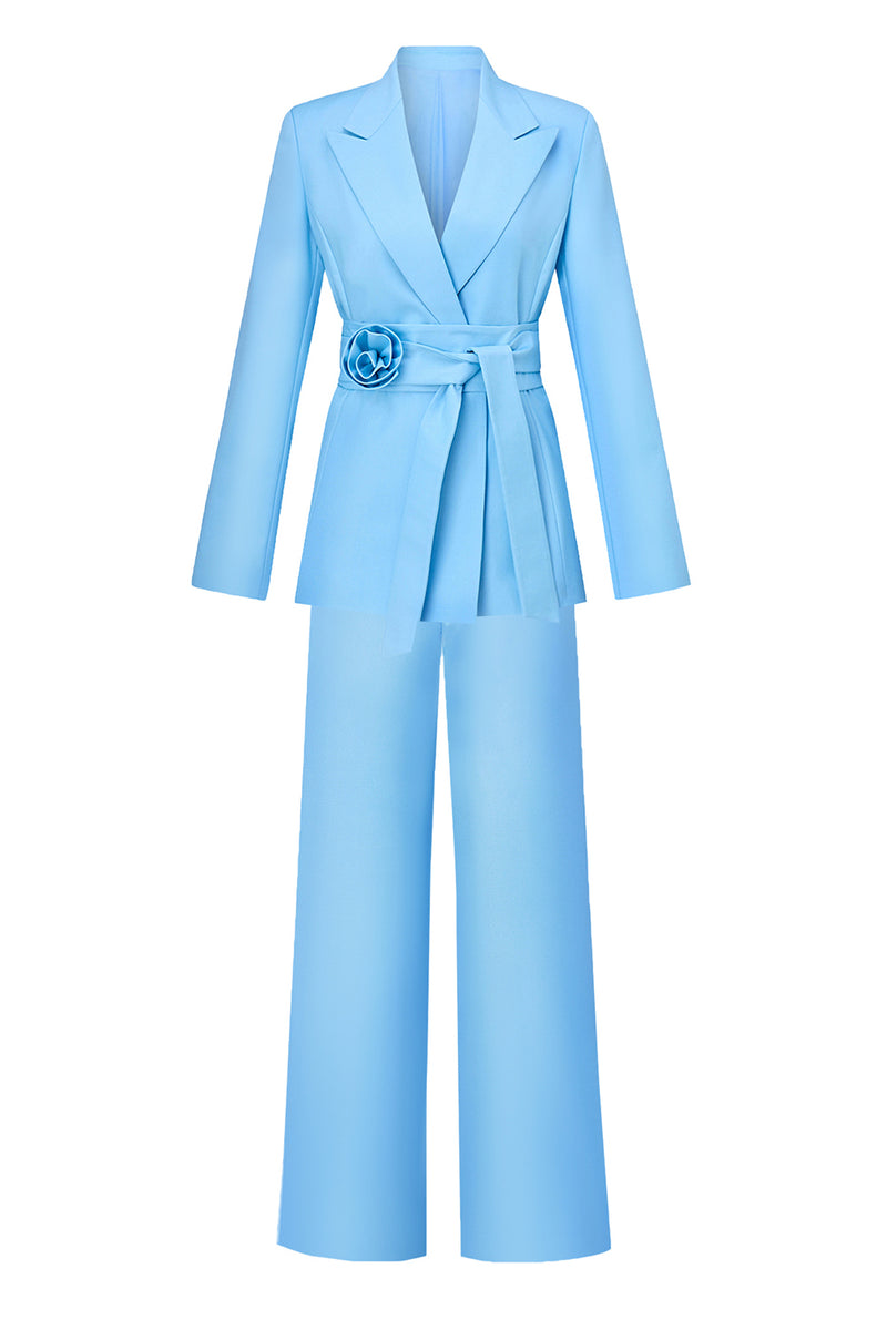 Load image into Gallery viewer, Blue Peak Lapel Flower Women Party Suits with Belt