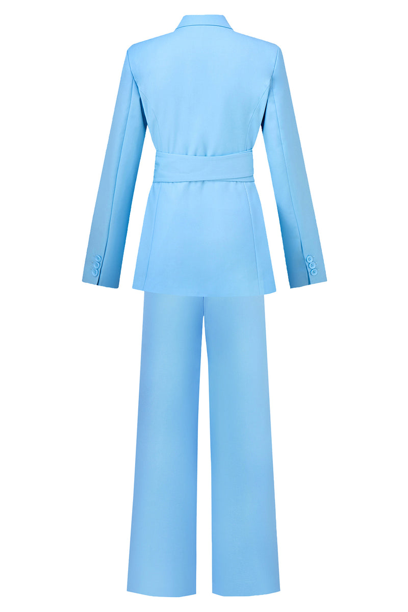 Load image into Gallery viewer, Blue Peak Lapel Flower Women Party Suits with Belt