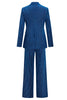 Load image into Gallery viewer, Ink Blue Notched Lapel Stripes Women Party Suits