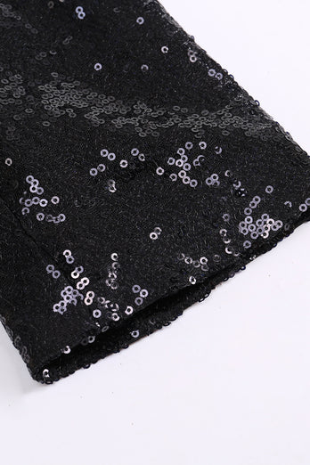 Sparkly Black Sequins Shawl Lapel Women Party Blazer