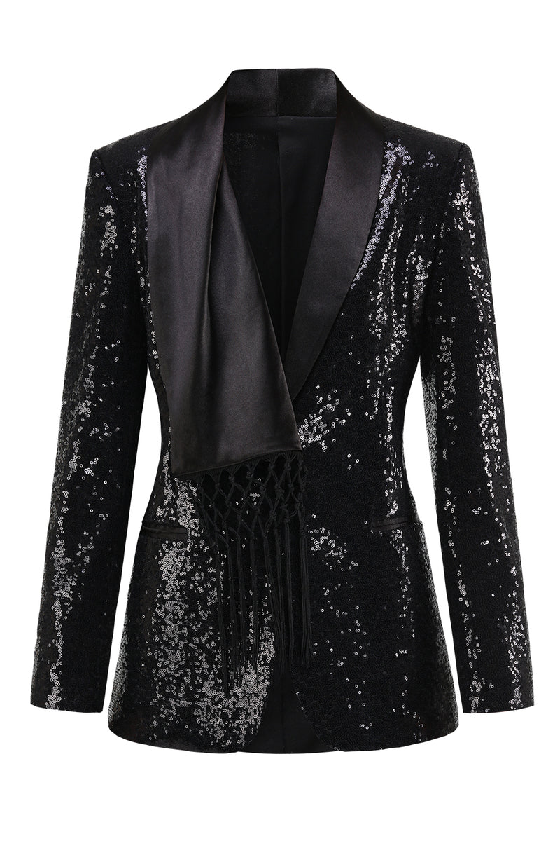 Load image into Gallery viewer, Sparkly Black Sequins Shawl Lapel Women Party Blazer