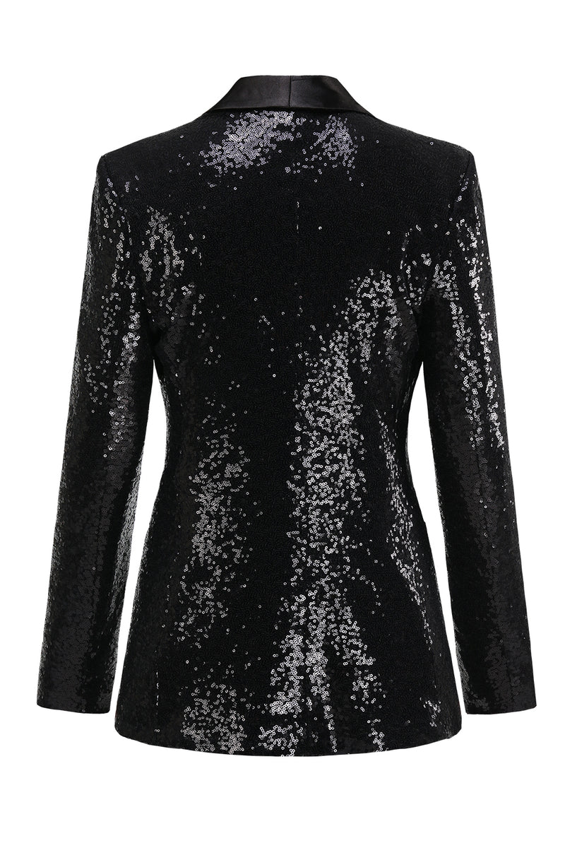 Load image into Gallery viewer, Sparkly Black Sequins Shawl Lapel Women Party Blazer