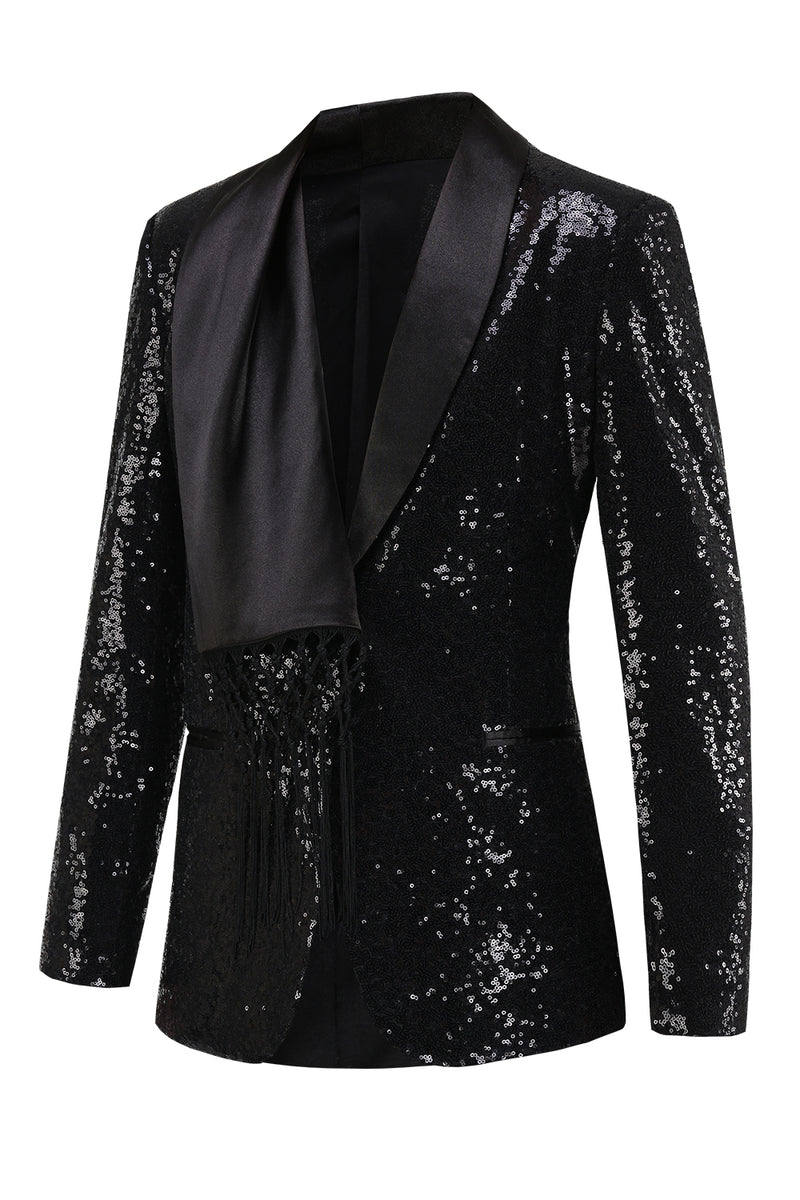 Load image into Gallery viewer, Sparkly Black Sequins Shawl Lapel Women Party Blazer