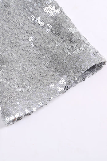 Sparkly Silver Peak Lapel Sequins Women Party Suits