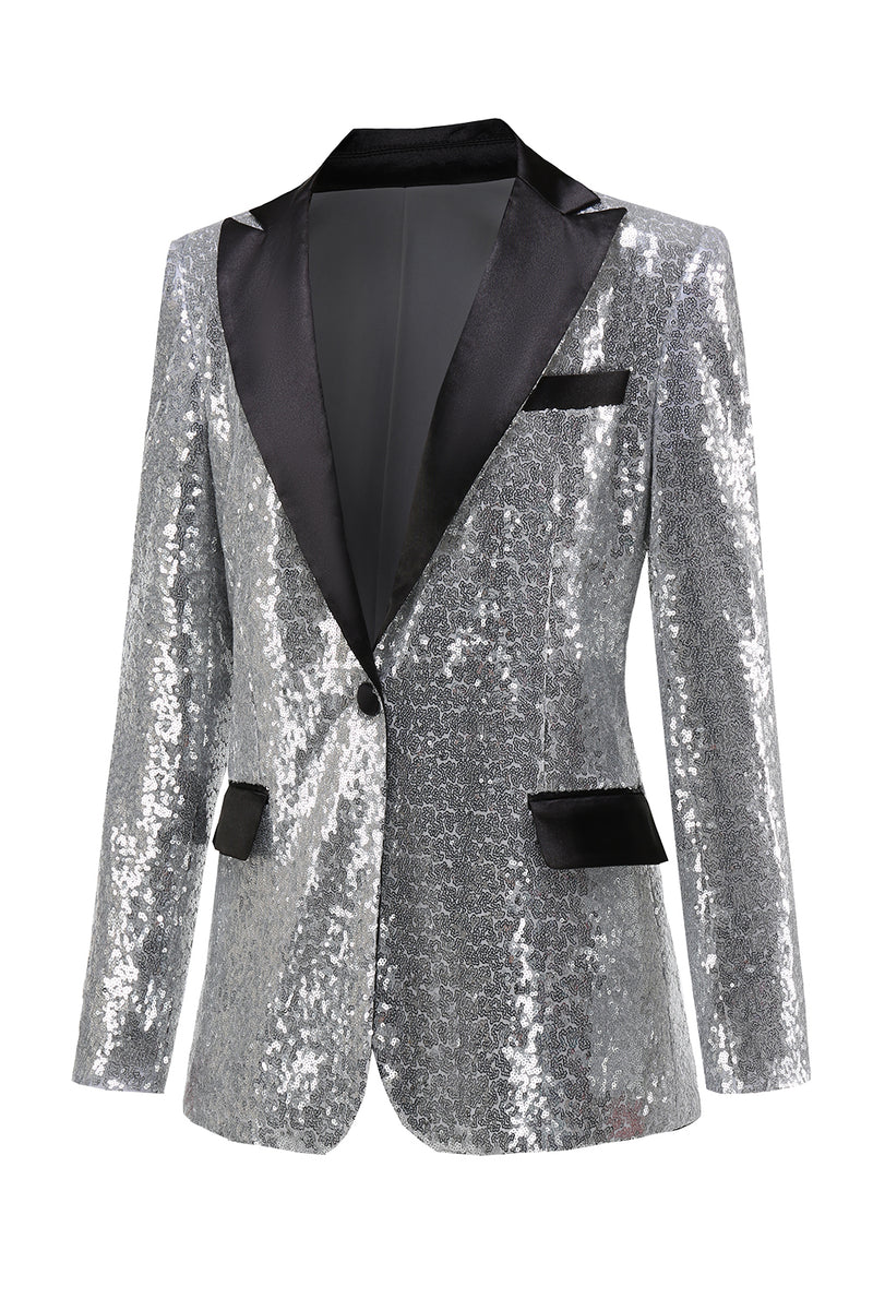 Load image into Gallery viewer, Sparkly Silver Peak Lapel Sequins Women Party Suits