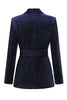 Load image into Gallery viewer, Sparkly Navy Beaded Shawl Lapel 2 Pieces Women Party Suits with Belt