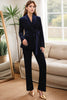 Load image into Gallery viewer, Sparkly Navy Beaded Shawl Lapel 2 Pieces Women Party Suits with Belt