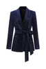 Load image into Gallery viewer, Sparkly Navy Beaded Shawl Lapel 2 Pieces Women Party Suits with Belt