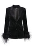 Load image into Gallery viewer, Black Peak Lapel Velvet Blazer with Feathers