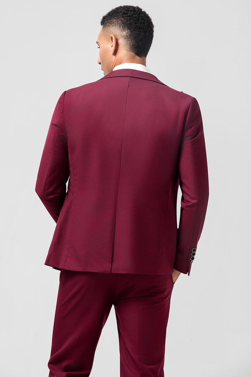 Load image into Gallery viewer, Burgundy 3 Pieces Peak Lapel Men&#39;s Prom Suits