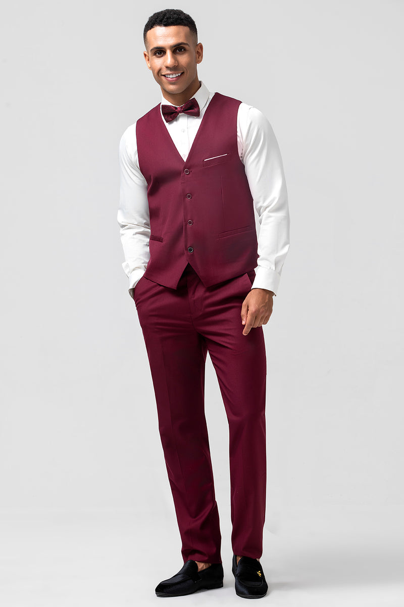 Load image into Gallery viewer, Burgundy 3 Pieces Peak Lapel Men&#39;s Prom Suits