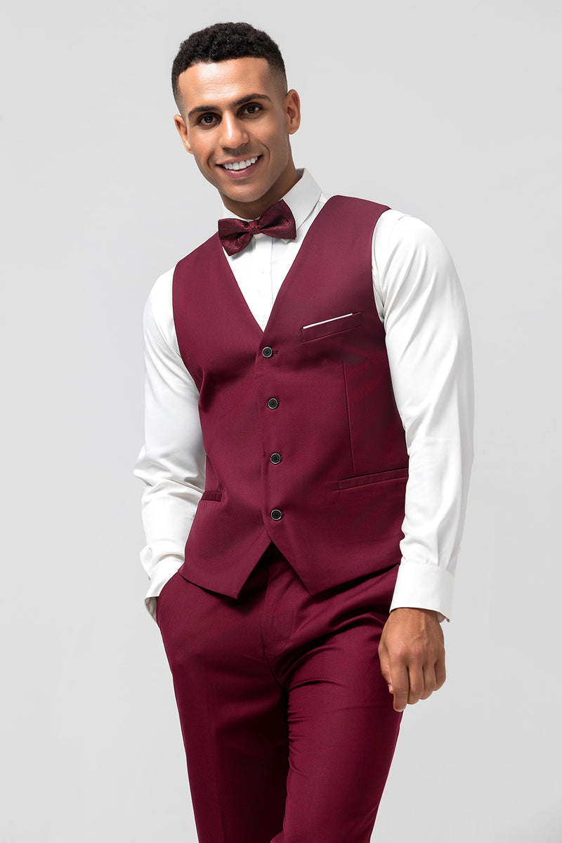 Load image into Gallery viewer, Burgundy 3 Pieces Peak Lapel Men&#39;s Prom Suits