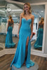 Load image into Gallery viewer, Sparkly Blue Mermaid Beaded Strapless Long Prom Dress with Slit