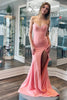 Load image into Gallery viewer, Sparkly Blue Mermaid Beaded Strapless Long Prom Dress with Slit