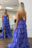 Load image into Gallery viewer, Purple A-Line Tiered Spaghetti Straps Long Prom Dress with Slit