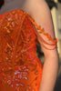 Load image into Gallery viewer, Sparkly Orange Mermaid Off the Shoulder Tassels Sequined Long Prom Dress with Slit