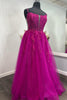 Load image into Gallery viewer, Sparkly Fuchsia A-Line Spaghetti Straps Corset Tulle Long Prom Dress with Appliques