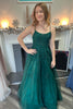 Load image into Gallery viewer, Dark Green A-Line Spaghetti Straps Tulle Long Prom Dress with Appliques