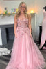 Load image into Gallery viewer, Sparkly Pink A-Line One Shoulder Corset Tulle Long Prom Dress with Appliques