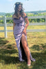 Load image into Gallery viewer, Purple Mermaid Off the Shoulder Ruched Corset Velvet Long Prom Dress with Slit