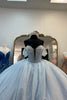 Load image into Gallery viewer, Sparkly Light Blue A-Line Off the Shoulder Beaded Corset Tulle Long Prom Dress