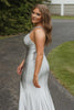 Load image into Gallery viewer, Sparkly Silver Mermaid Halter Beaded Satin Long Prom Dress with Slit