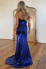 Load image into Gallery viewer, Metallic Rose Gold Mermaid Strapless Corset Long Prom Dress with Slit