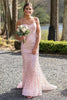 Load image into Gallery viewer, Sparkly Pink Mermaid Spaghetti Straps Corset Sequins Long Prom Dress