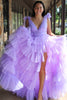 Load image into Gallery viewer, Lilac A-Line V Neck Tiered Tulle Long Prom Dress with Slit