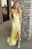 Load image into Gallery viewer, Sparkly Yellow Mermaid Beading Corset Ruffle Long Prom Dress with Slit