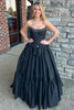 Load image into Gallery viewer, Sparkly Black A-Line Strapless Beaded Corset Long Prom Dress with Bows