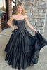 Load image into Gallery viewer, Sparkly Black A-Line Strapless Beaded Corset Long Prom Dress with Bows