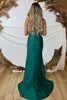 Load image into Gallery viewer, Sparkly Green Mermaid Spaghetti Straps Corset Appliques Long Prom Dress with Slit