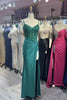 Load image into Gallery viewer, Sparkly Green Mermaid Spaghetti Straps Corset Appliques Long Prom Dress with Slit