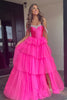 Load image into Gallery viewer, Sparkly Fuchsia Beaded Corset Long Prom Dress with Slit