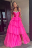 Load image into Gallery viewer, Sparkly Fuchsia Beaded Corset Long Prom Dress with Slit