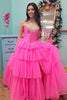 Load image into Gallery viewer, Sparkly Fuchsia Beaded Corset Long Prom Dress with Slit