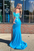 Load image into Gallery viewer, Sparkly Blue Corset Long Sequins Prom Dress with Feathers