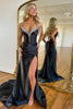 Load image into Gallery viewer, Sparkly Fuchsia Mermaid Beaded Spaghetti Straps Corset Long Prom Dress with Slit